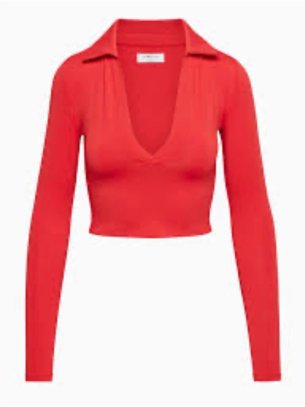 NWT Aritzia Red Long-Sleeve Collared V-Neck Crop Top